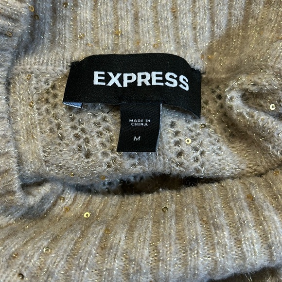 Express Tan with Gold Sequins Cable Knit Sweater - Picture 5 of 15